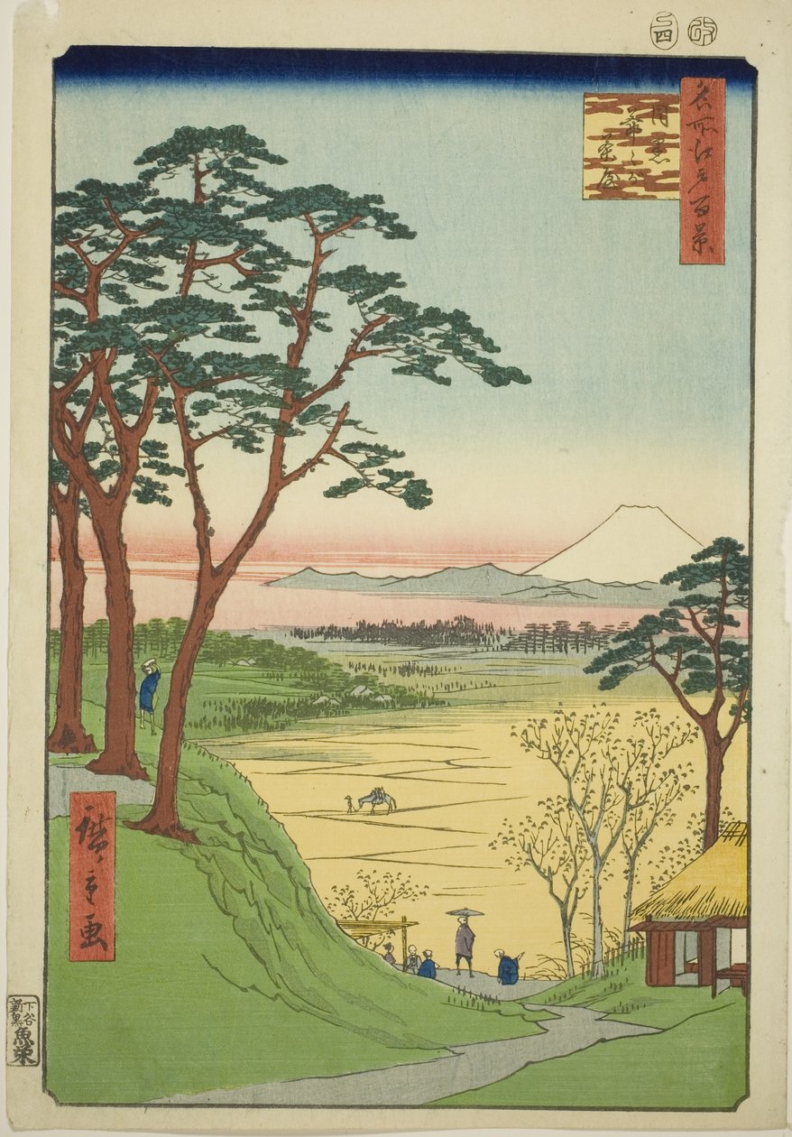 Teestube des alten Mannes, Meguro (Meguro Jijigachaya), aus der Serie "Hundert berühmte Ansichten von Edo (Meisho Edo hyakkei)" von Utagawa Hiroshige
