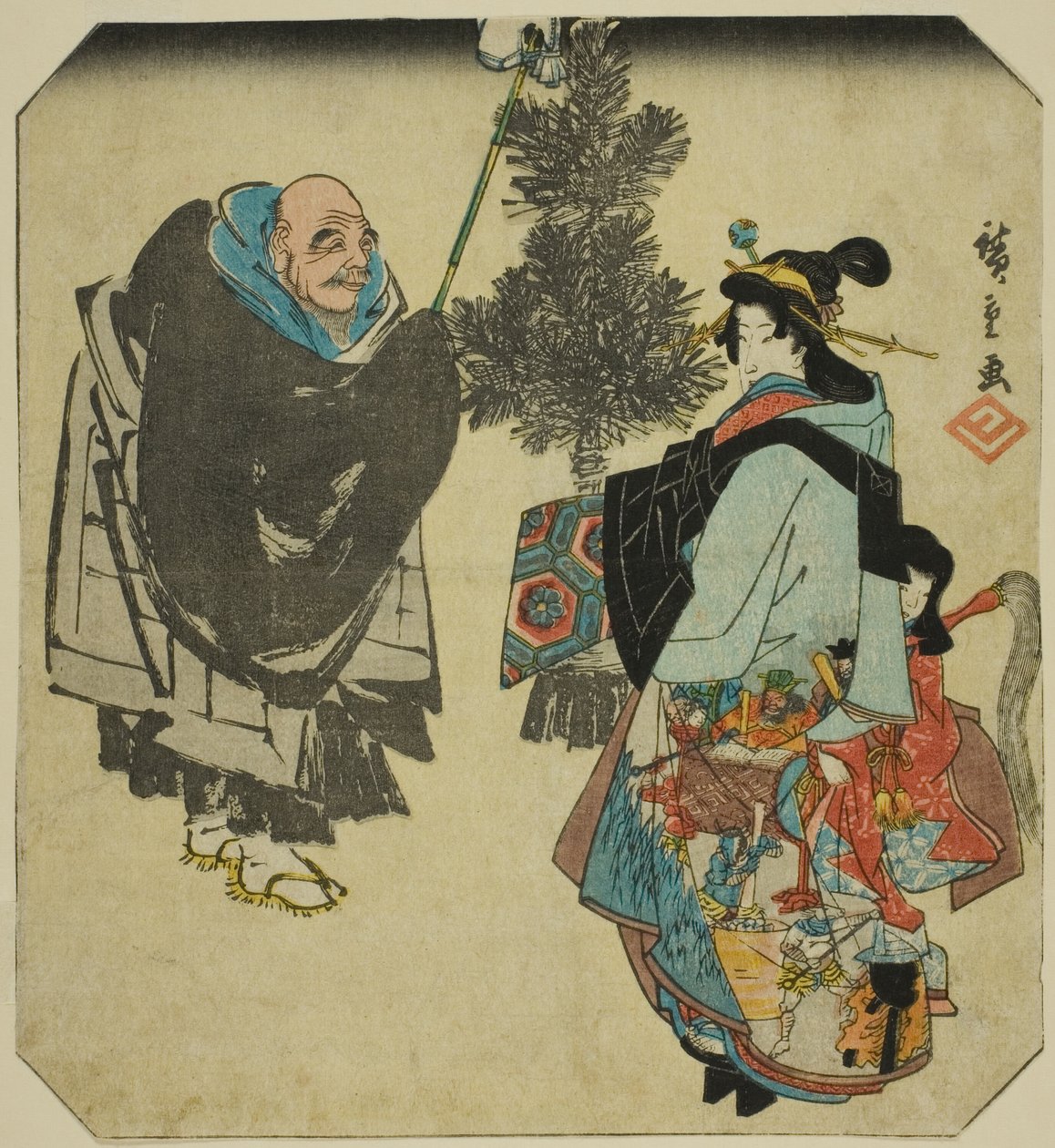 Seki: Priester Ikkyu und die Höllenkurtisane, aus der Serie "Dreiundfünfzig Paarungen für die Tokaido-Straße (Tokaido gojusan tsui)" von Utagawa Hiroshige