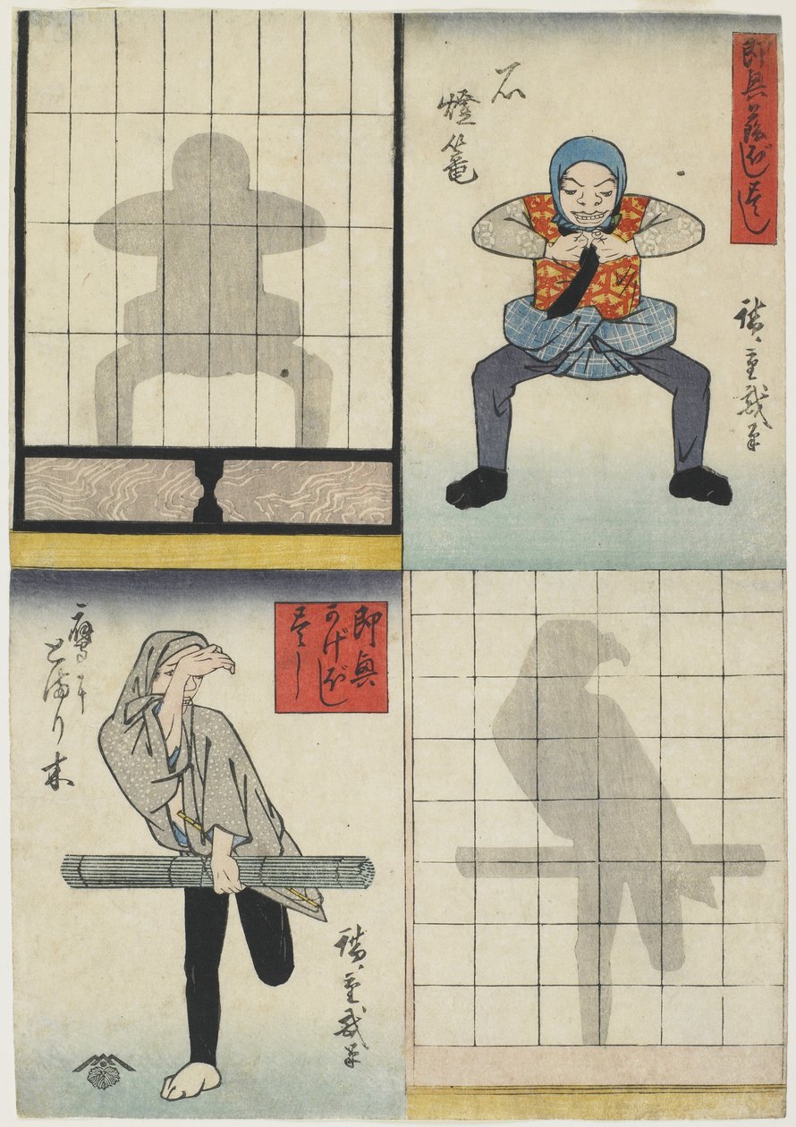 Schattenfiguren einer Laterne und eines Falken, ca. 1842 von Utagawa Hiroshige