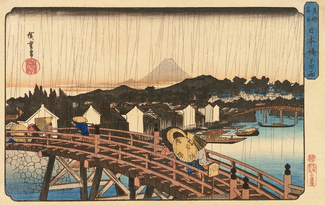 Regen am Nihonbashi-Brücke, 1832-34 von Utagawa Hiroshige