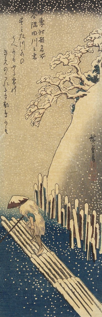 Schnee über dem Sumida-Fluss, Winter, 1833-1834 von Utagawa Hiroshige