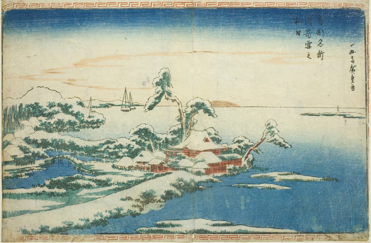 Schnee am Neujahrstag in Susaki, aus der Serie "Berühmte Ansichten der östlichen Hauptstadt" von Utagawa Hiroshige