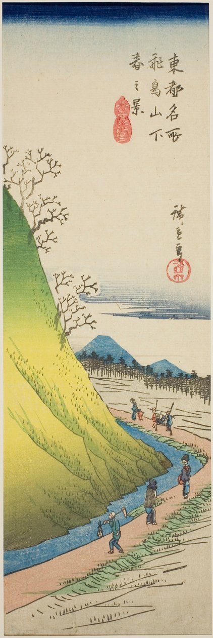 Frühlingsansicht vom Fuß des Asuka-Hügels (Asukayama shita haru no kei), aus der Serie "Berühmte Ansichten der östlichen Hauptstadt (Toto meisho)" von Utagawa Hiroshige