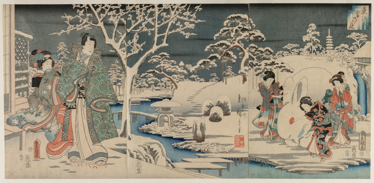 Der verschneite Garten, 1854 von Utagawa Hiroshige