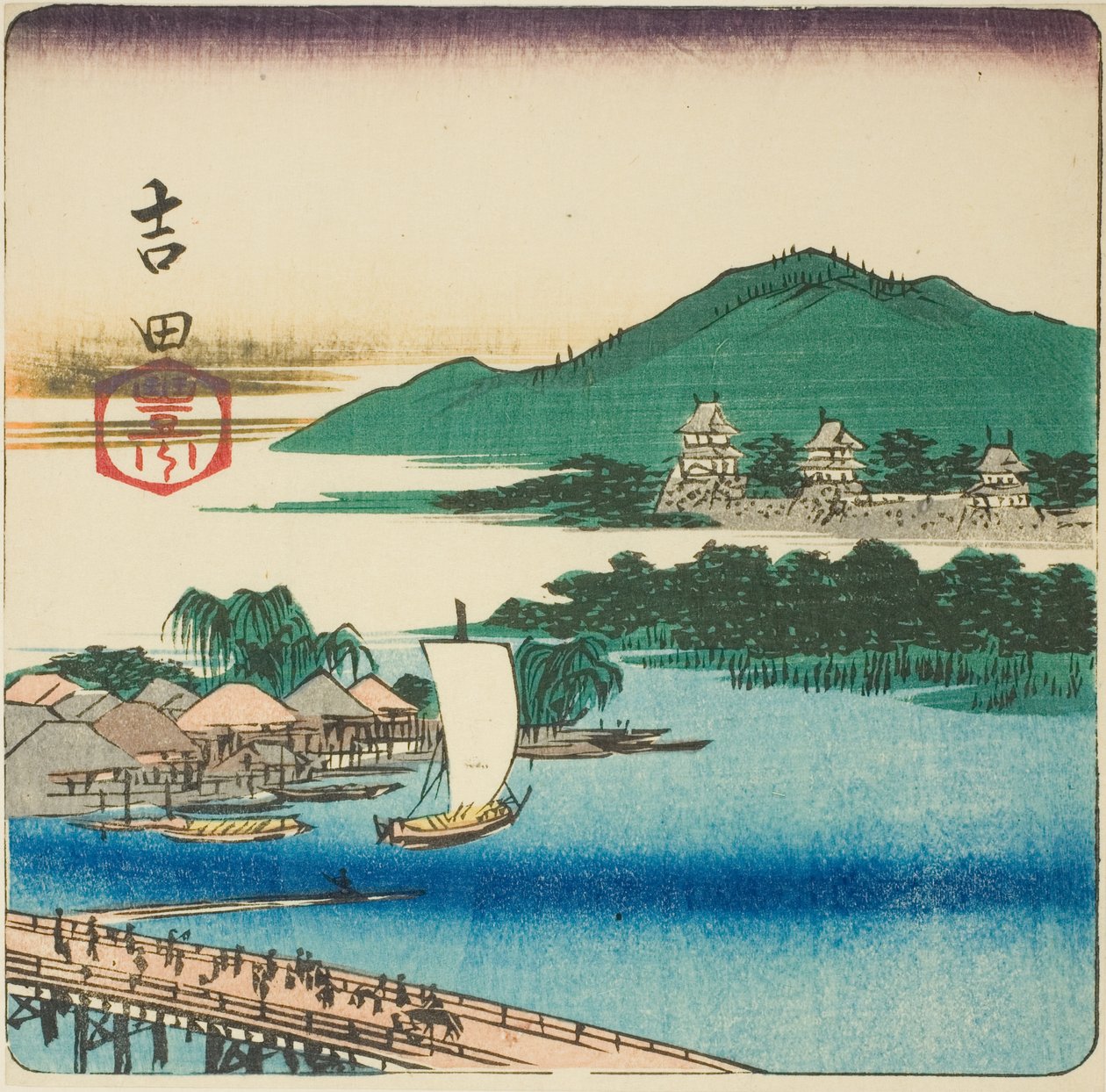 Toyo-Fluss bei Yoshida, Abschnitt eines Blattes aus der Serie "Ausschnitte der dreiundfünfzig Stationen" von Utagawa Hiroshige