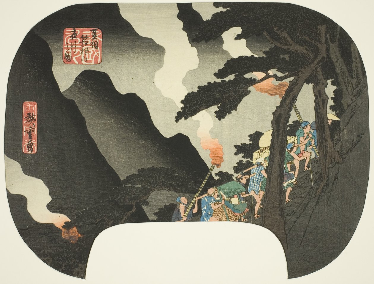 Reisen bei Nacht in den Hakone-Bergen an der Grenze der Provinzen Izu und Sagami, aus der Serie "Berühmte Orte in den verschiedenen Provinzen" von Utagawa Hiroshige