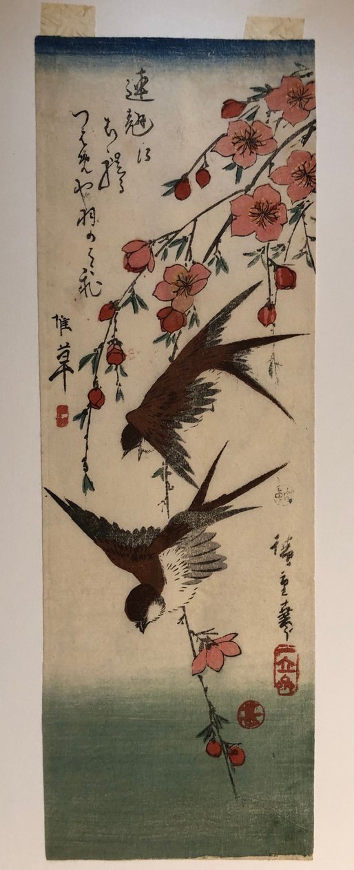 Zwei Schwalben und ein blühender Apfelzweig von Utagawa Hiroshige