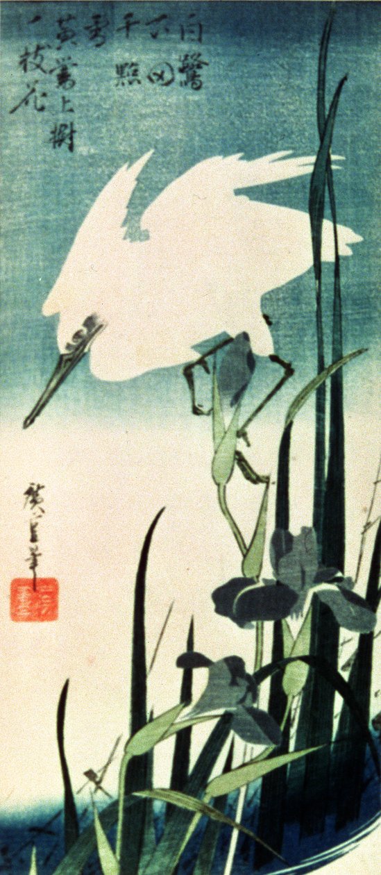 Weißer Reiher und Iris von Utagawa Hiroshige