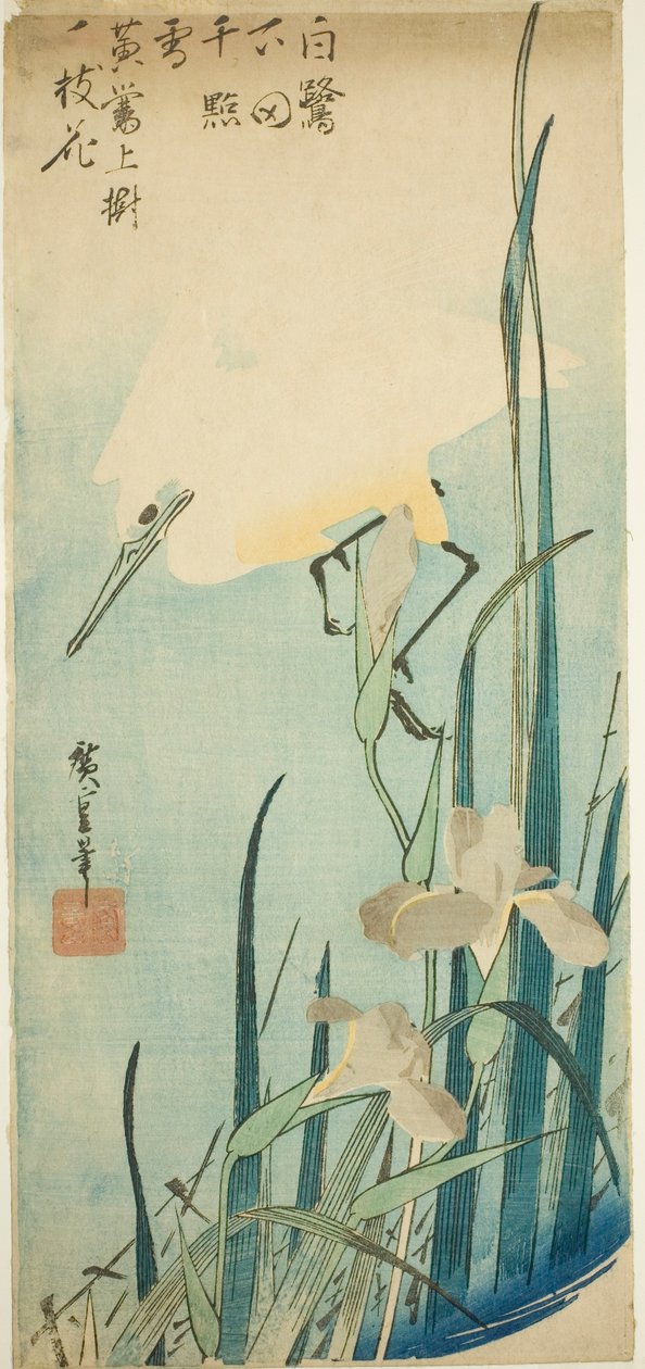 Weißer Reiher und Iris von Utagawa Hiroshige