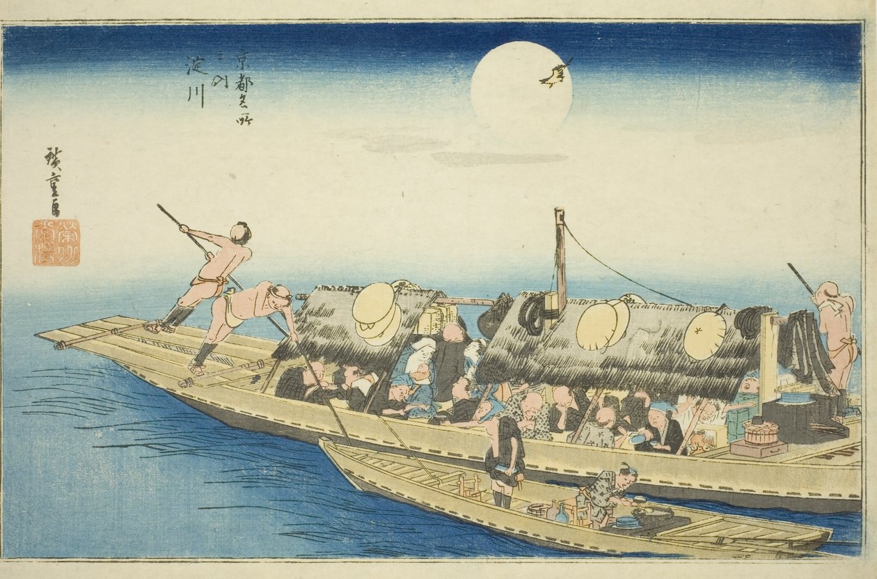 Yodo-Fluss (Yodogawa), aus der Serie "Berühmte Orte in Kyoto (Kyoto meisho no uchi)" von Utagawa Hiroshige