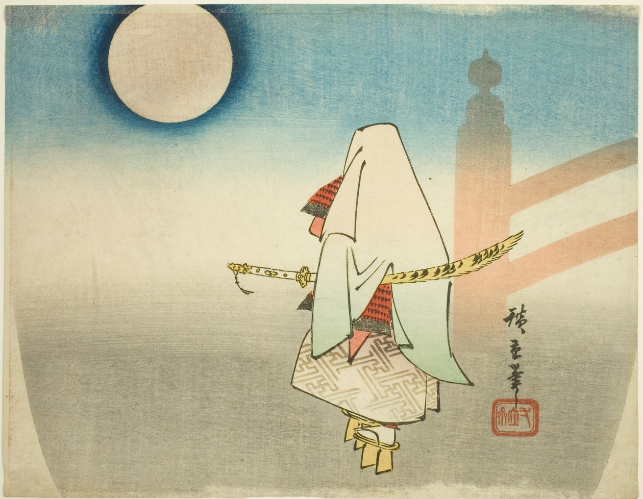 Yoshitsune erwartet Benkei an der Gojo-Brücke von Utagawa Hiroshige