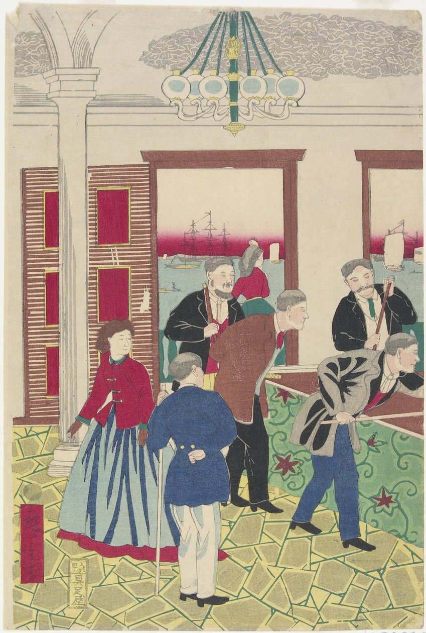 Ausländer beim Billardspiel, Ende des 19. Jahrhunderts von Utagawa Hiroshige III