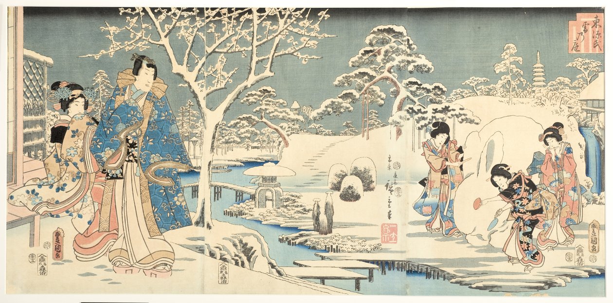 Ein östlicher Genji in einem verschneiten Garten, 1854 von Utagawa Hiroshige and Kunisada