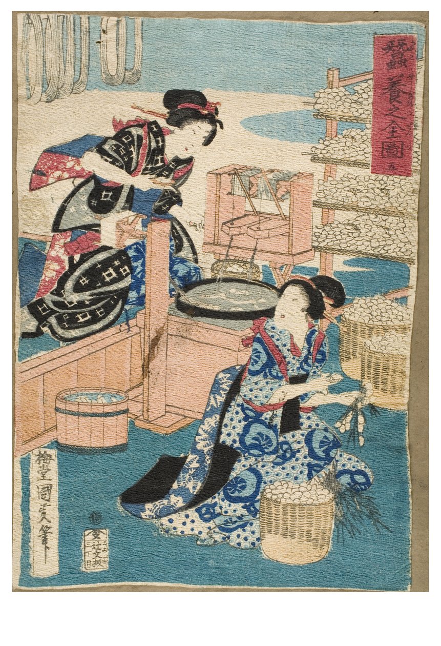 Seidenraupen züchten von Utagawa IIII (1848-1920) Kunisada