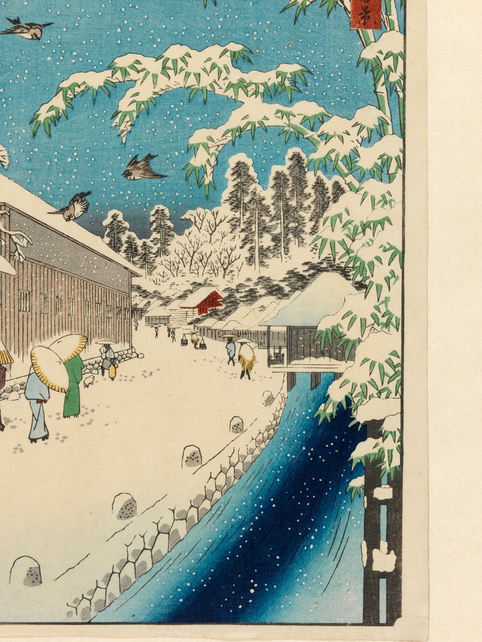 Atagoshita und Yabu Lane (Atagoshita Yabukōji), vor 1858 (Farbholzschnitt mit Glimmerflocken und Stoffdruck) von Utagawa I Hiroshige