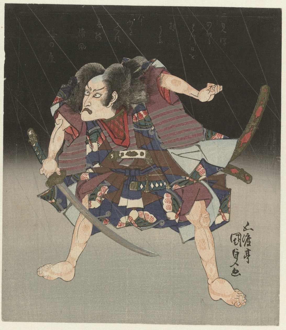 Samurai im Regen von Utagawa Kunisada (I)