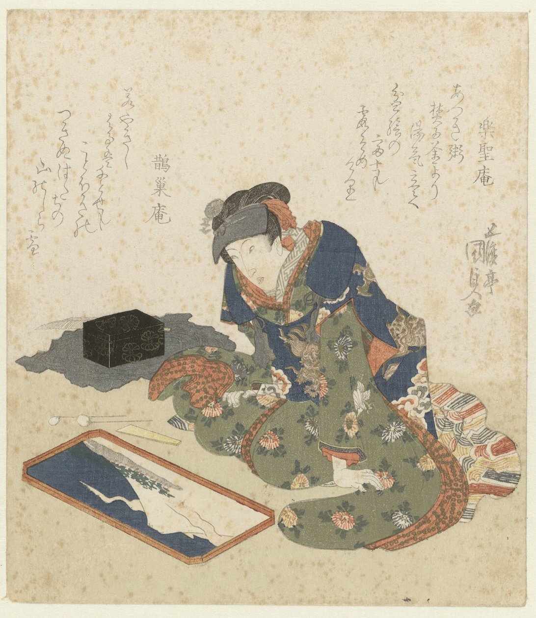 Frau macht ein Sandbild von Utagawa Kunisada (I)