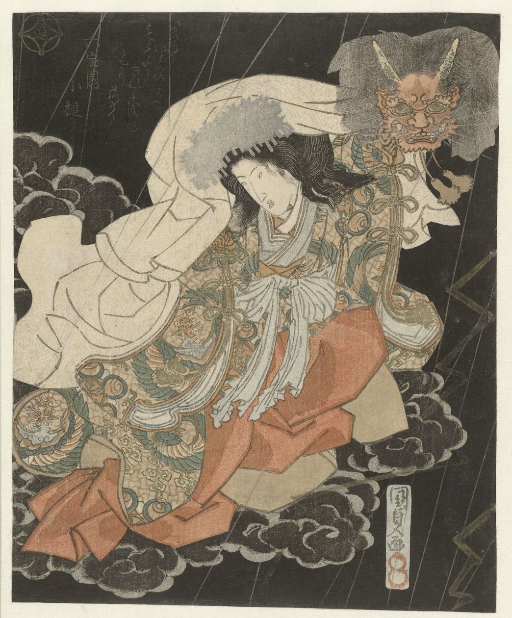 Frau mit Dämonenmaske zwischen den Wolken von Utagawa Kunisada (I)