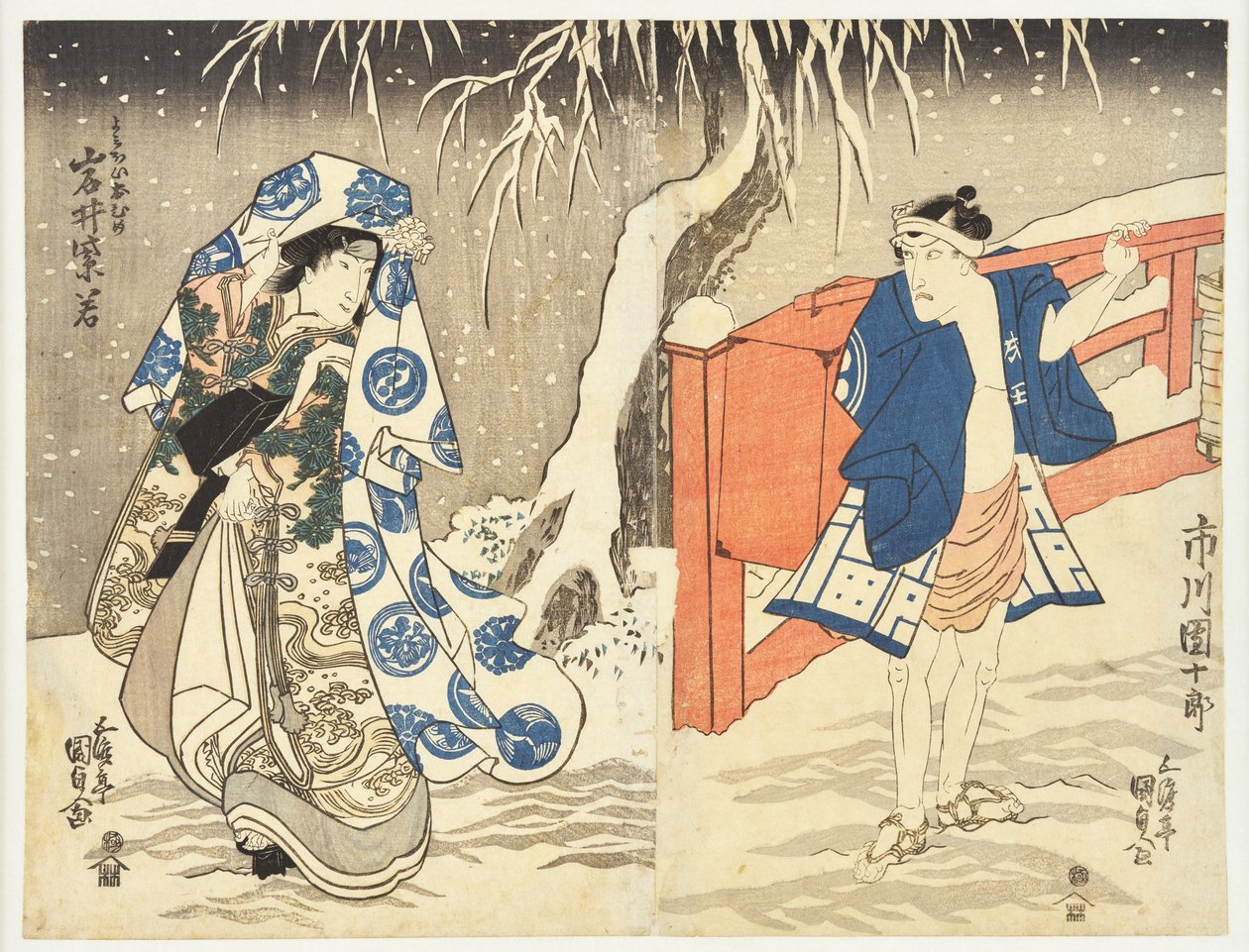 Heimliche Verabredung im Schnee von Utagawa Kunisada