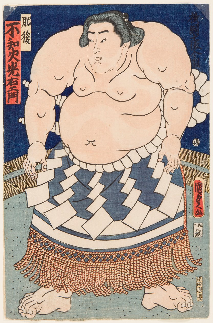 Porträt des Sumo-Ringers Shiranui Mitsuemon (1825-1879) mit einem rituellen Schurz von Utagawa Kunisada II