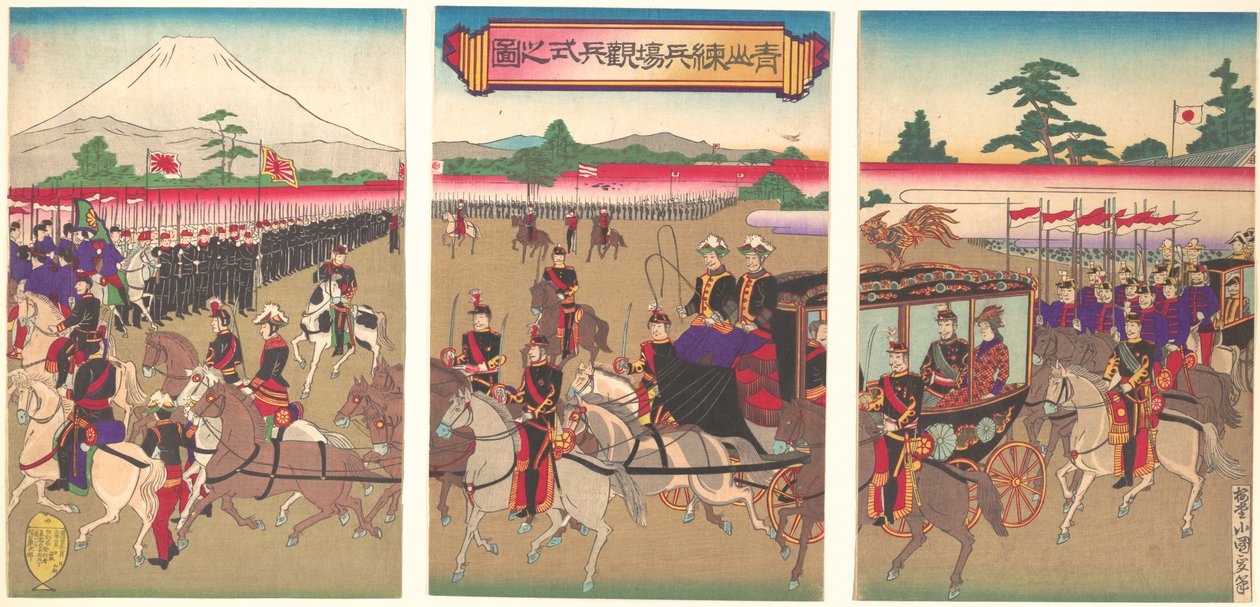 Ansicht einer Militärparade in Aoyama, Feb. 1889 Meiji 22 von Utagawa Kunisada II