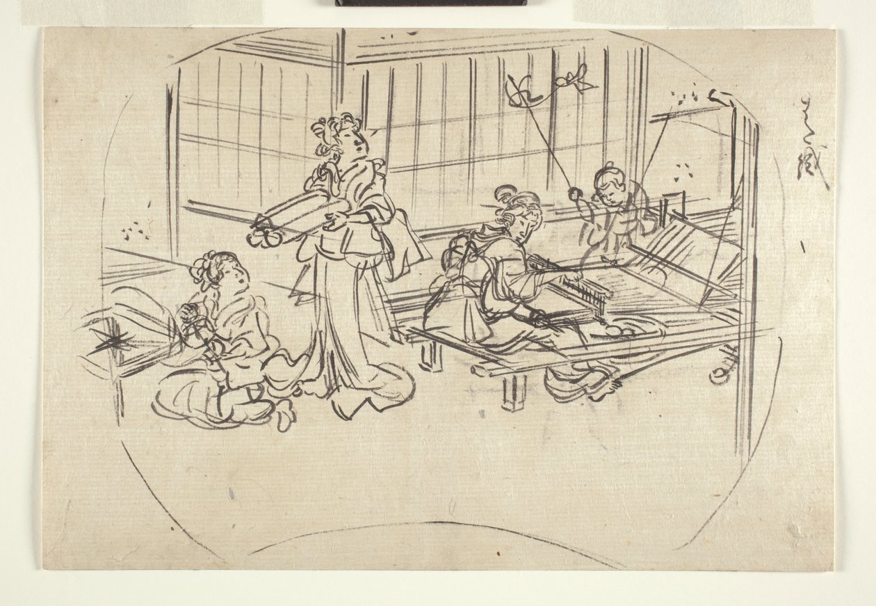 Hataori (Weben am Webstuhl) um 1840 von Utagawa Kuniyoshi