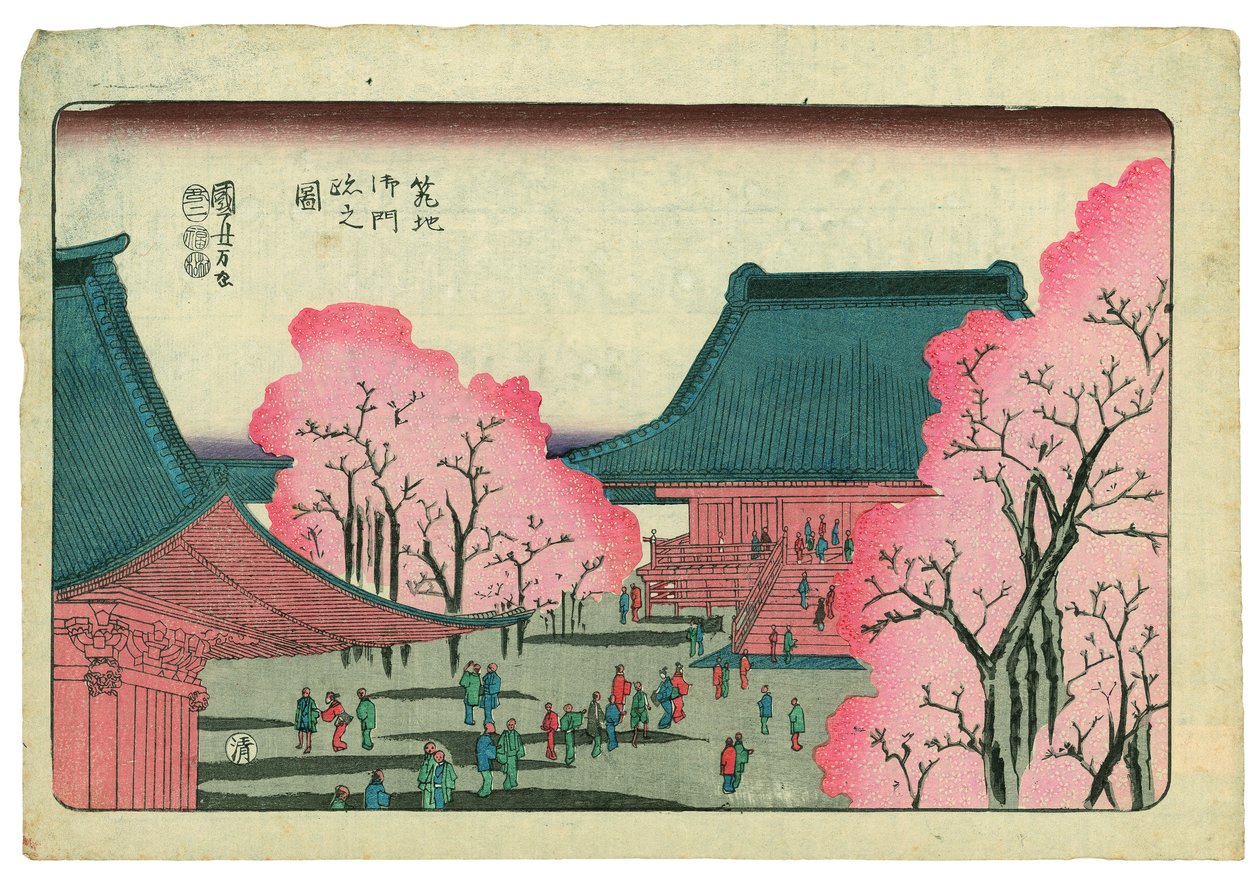 Haupttor am Tempel Tsukiji Honganji von Utagawa Kuniyoshi