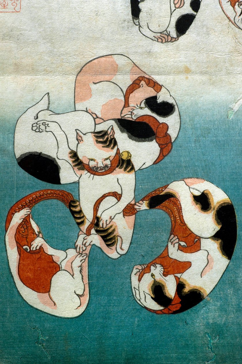 Oktopus-Serie Katzen bilden Schriftzeichen (Neko no ateji), ca. 1842 von Utagawa Kuniyoshi