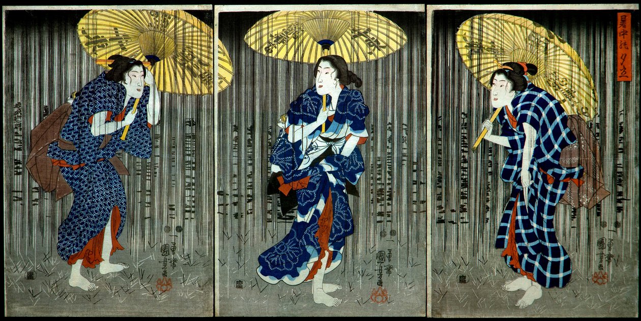 Plötzlicher Regenschauer in der Sommerhitze (Shochū no yūdachi), ca. 1849-1851 von Utagawa Kuniyoshi