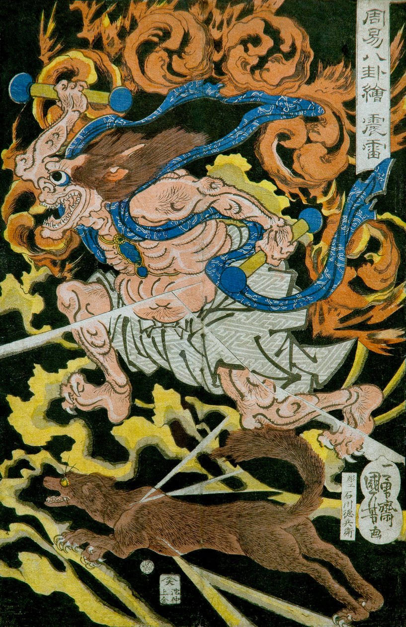 Donnergott (Shinrai) Serie: Bilder der acht Trigramme in der chinesischen Wahrsagerei (Shūeki hakke-e), ca. 1839-41 von Utagawa Kuniyoshi