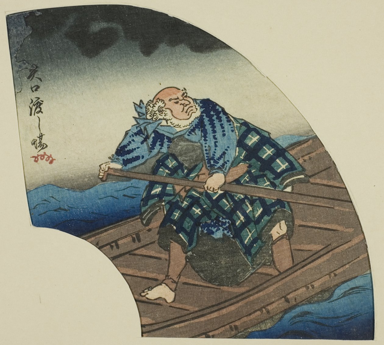 Yaguchi-Fährüberfahrt, Abschnitt eines Blattes aus der Serie "Ein Harimaze-Spiegel der Joruri-Spiele" von Utagawa Kuniyoshi