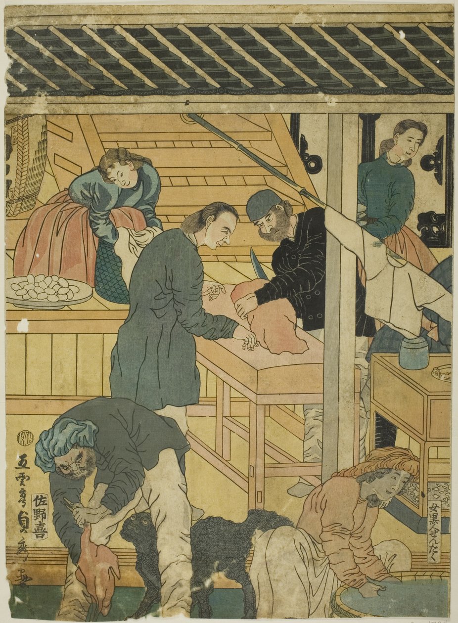 Verkaufsraum in einem ausländischen Kaufmannsladen in Yokohama von Utagawa Sadahide
