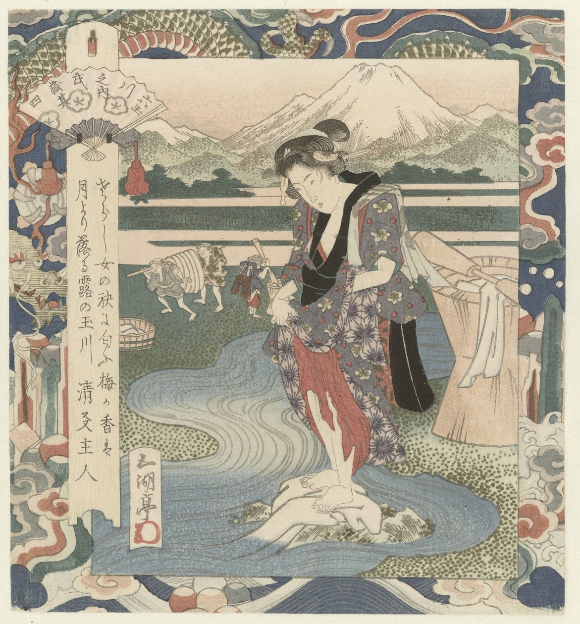 Frau wäscht Kleidung im Fluss (Die Chōbū Fluss in Musashi, Nummer vier) von Utagawa Sadakage