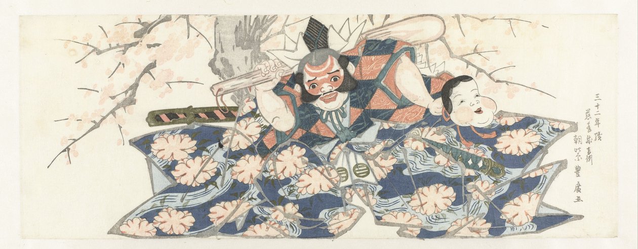 Ein Krieger hält einen Stößel von Utagawa Toyohiro