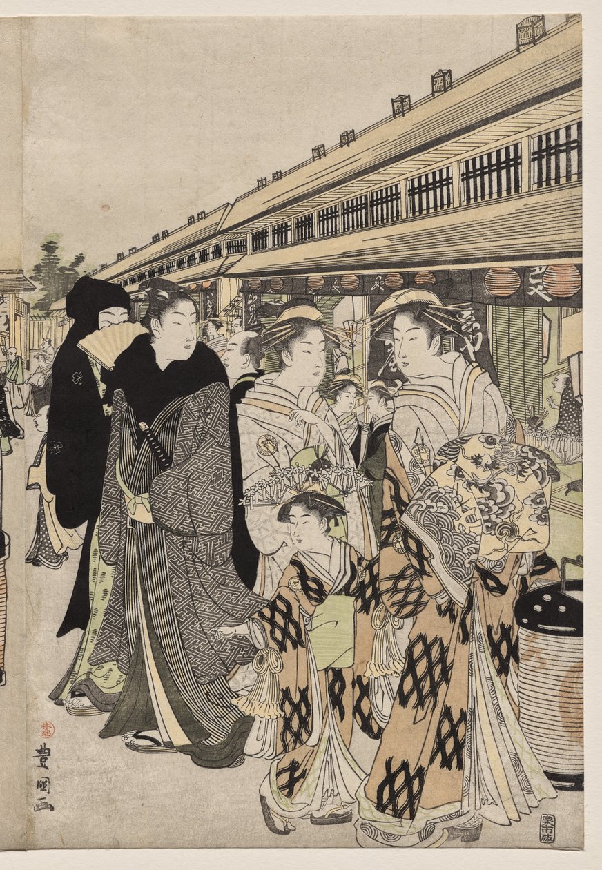 Kurtisanen promenieren auf der Nakanochō von Utagawa Toyokuni