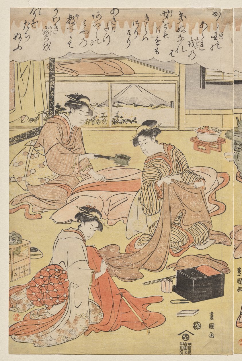 Frauen, die Kleidung machen von Utagawa Toyokuni
