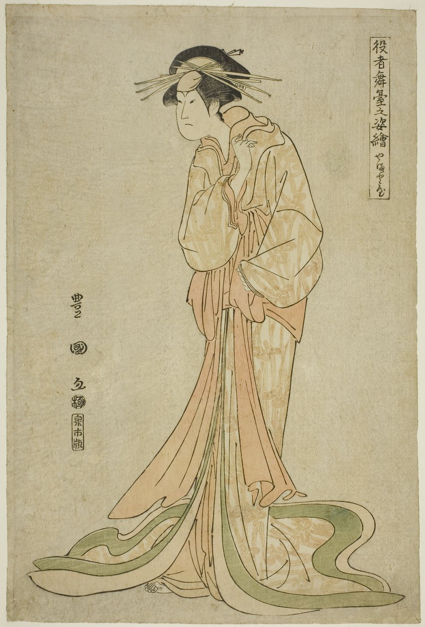 Yamatoya: Iwai Hanshiro IV als Okaru, aus der Serie "Porträts von Schauspielern auf der Bühne (Yakusha butai no sugata-e)" von Utagawa Toyokuni I