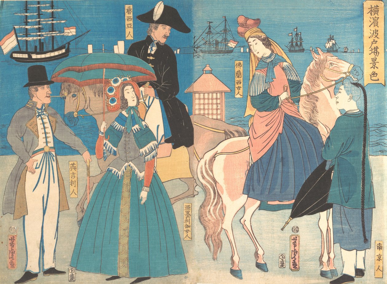 Ein Blick auf die Kais in Yokohama, 2. Monat, 1861 von Utagawa Yoshitora