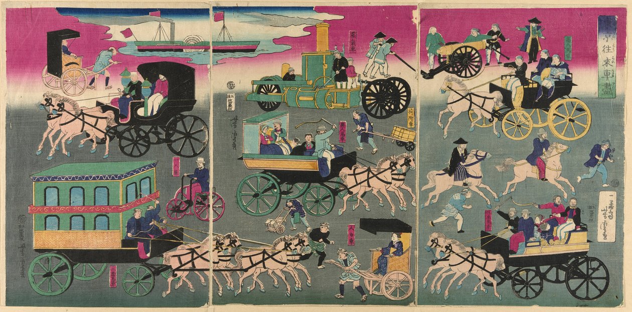Fahrzeuge auf den Straßen von Tokio von Utagawa Yoshitora