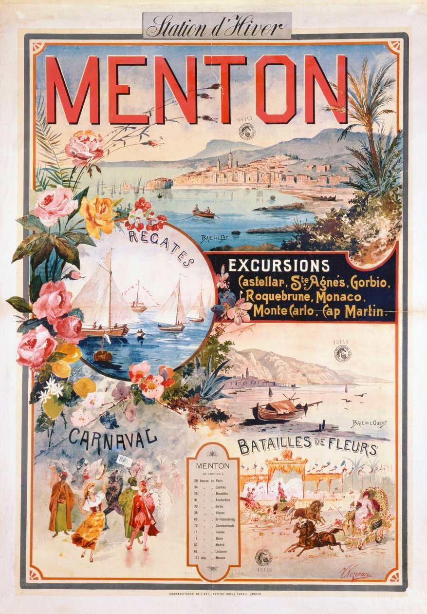 Plakat, das Menton als Winterkurort bewirbt von V. Nozeran