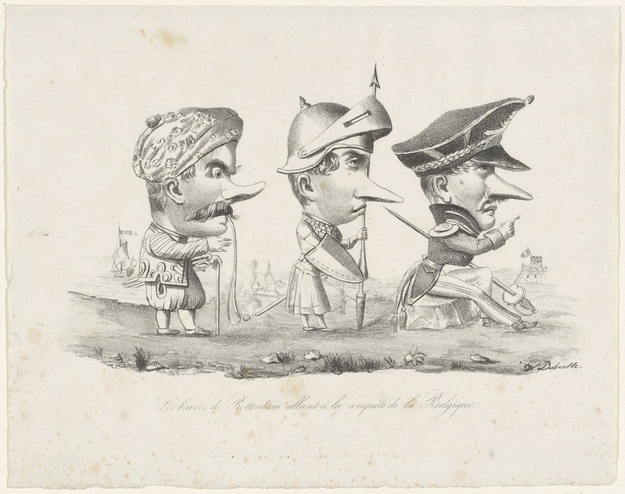 Karikatur der Rotterdamer Schützengilde, 1830 von V. Dubrulle