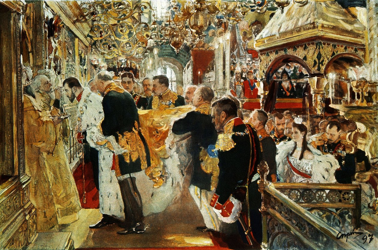 Krönung von Kaiser (Zar) Nikolaus II. von Russland im Jahr 1894 von Valentin Serov von Valentin Aleksandrovich Serov