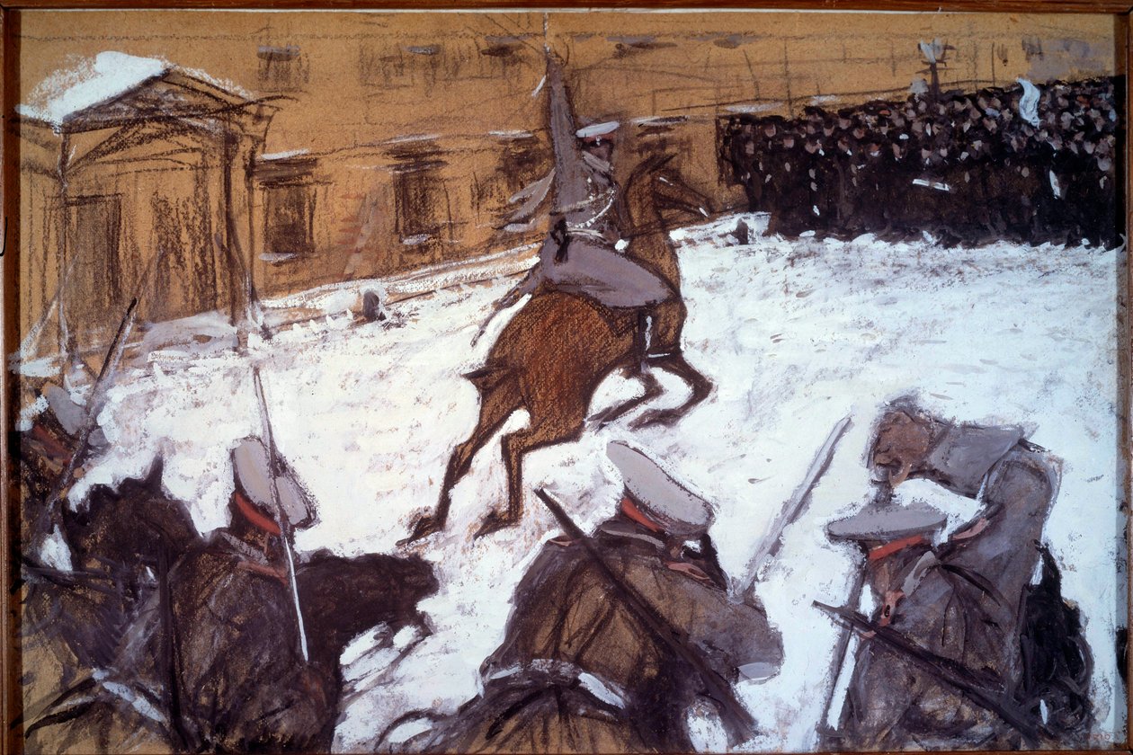 Blutiger Sonntag in St. Petersburg: Militärische Repression während der Demonstrationen von 1905 in St. Petersburg von Valentin Aleksandrovich Serov