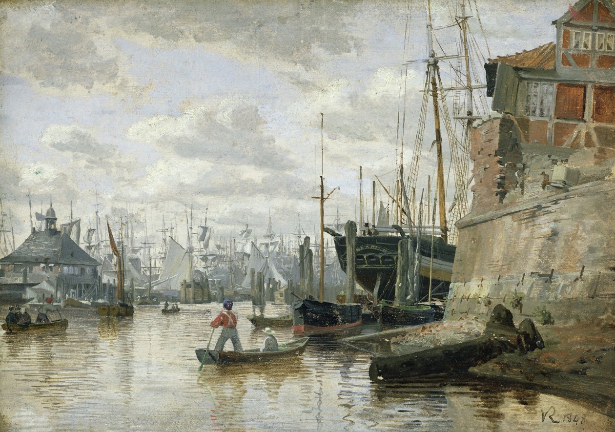 Die Blockhütte im Hamburger Hafen, 1848 von Valentin Ruths