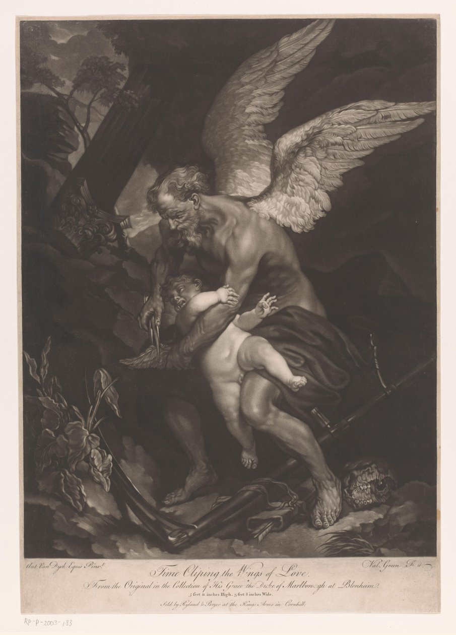 Vater Zeit schneidet Cupido die Flügel ab von Valentine Green