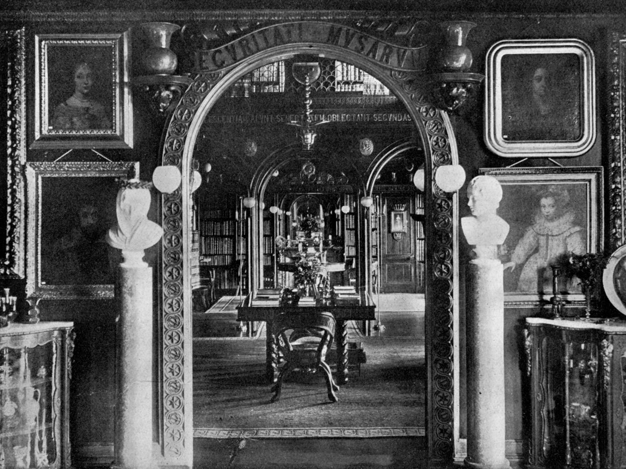 Die Bibliothek, Keir House, Bridge of Allan, Stirlingshire, Schottland, 1924-1926 von Valentine and Sons Ltd