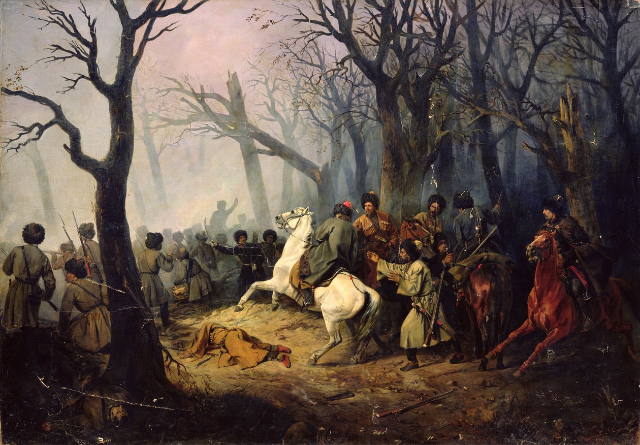 Der Tod von General Sleptsov im Kaukasus, 10. Dezember 1851 von Vasili Nikolayevich Maxutov