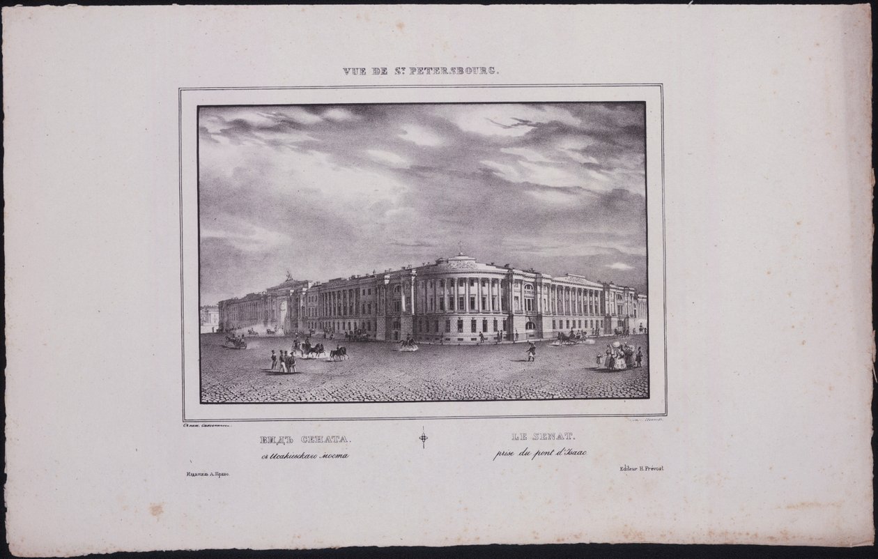 Ansichten von Sankt Petersburg. Ansicht des Senatsgebäudes von der Sankt Isaacs Brücke, 1833 von Vasili Semenovich Sadovnikov