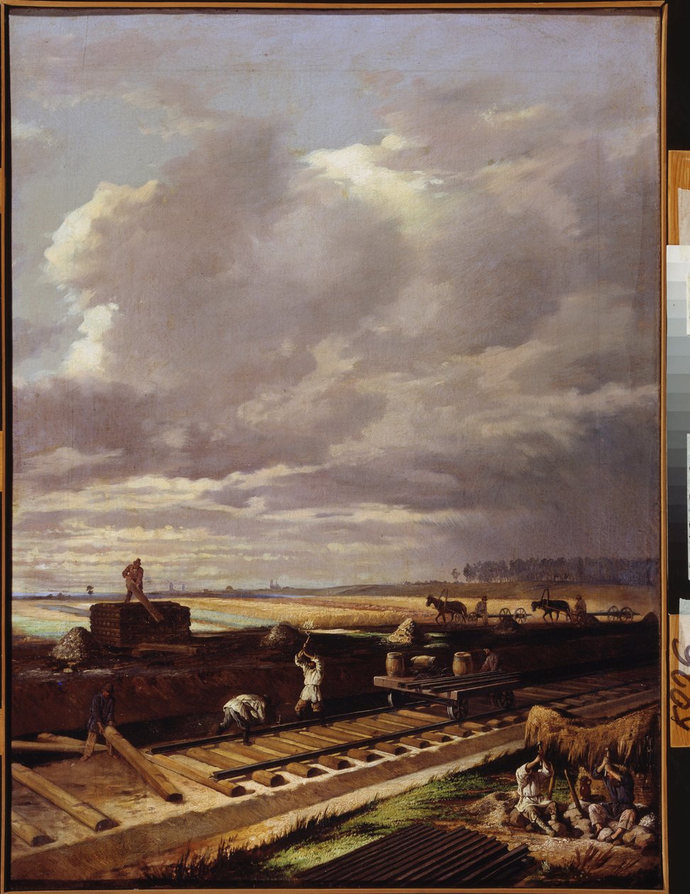 Bauarbeiten an einer Eisenbahnlinie von Vasili Vladimirovits Pukirev