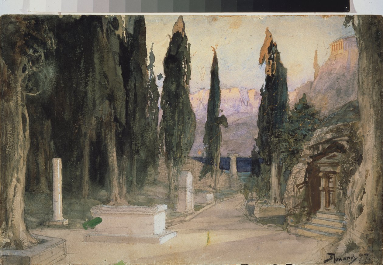 Bühnenbildentwurf für die Oper Orpheus und Eurydike von C. W. Gluck von Vasilij Dmitrievich Polenov